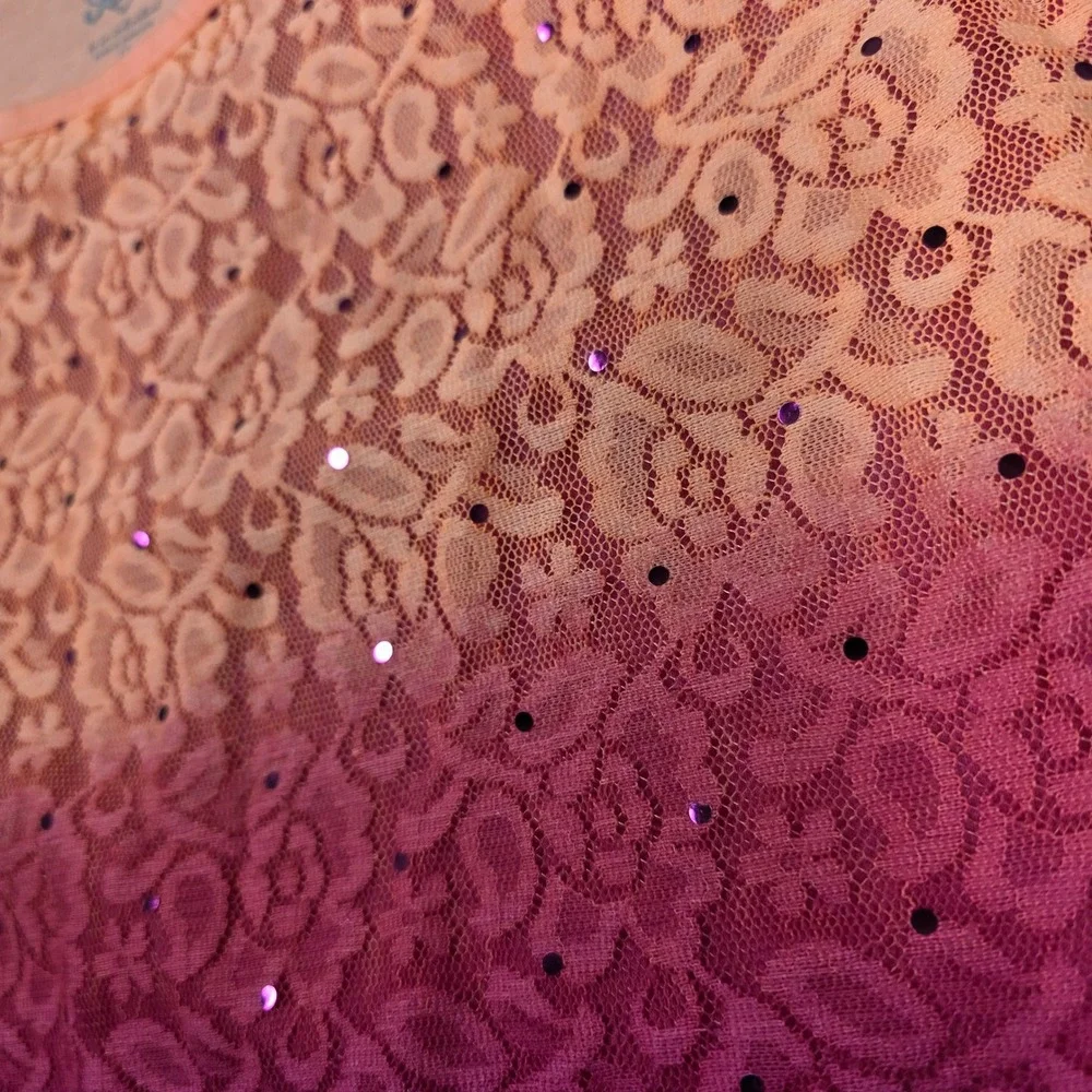 Justice Lace Ombre Sequin Top Girls Size 12 Pink Orange NEW Baby Doll Sparkle